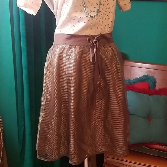 Mocha skirt with Gold Stripe Overlay - Picture 1 of 5